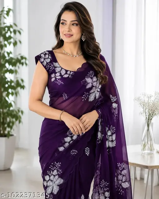 Designer Soft Shiny Fabric Saree with Fancy Embroidery Work for Women