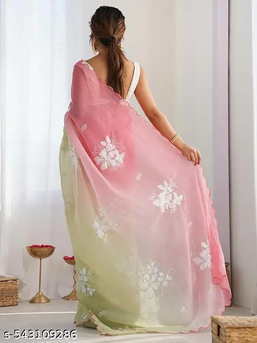 Designer Saree with Very Soft and Shiny Fabric Sequence Work and Unstitched Blouse
