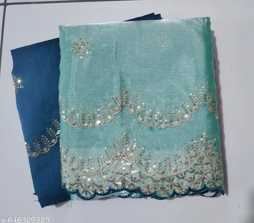 Designer Heavy Embroidery Jimmy Cho Saree with Beautiful Sequence Work &amp; Bangalori Silk Unstitched Blouse Piece