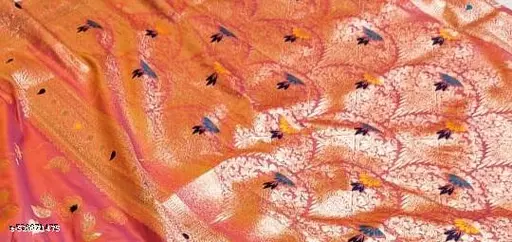 Orange Coloured Premium Soft silk saree and heavy design with tussales.