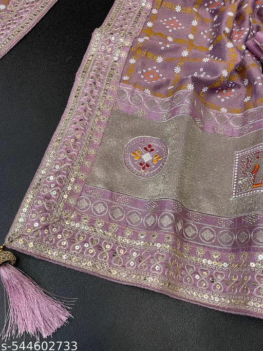 ZF New Popular &amp; Premium Quality &amp; Beautiful Embroidery Work Vichitra Silk Saree With Blouse collocation