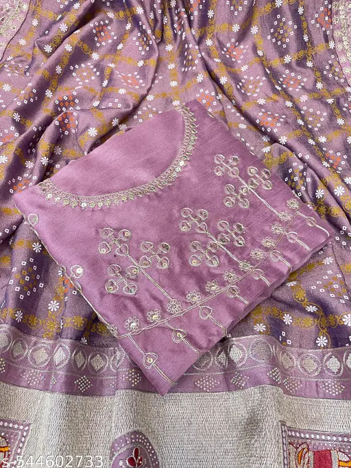 ZF New Popular &amp; Premium Quality &amp; Beautiful Embroidery Work Vichitra Silk Saree With Blouse collocation