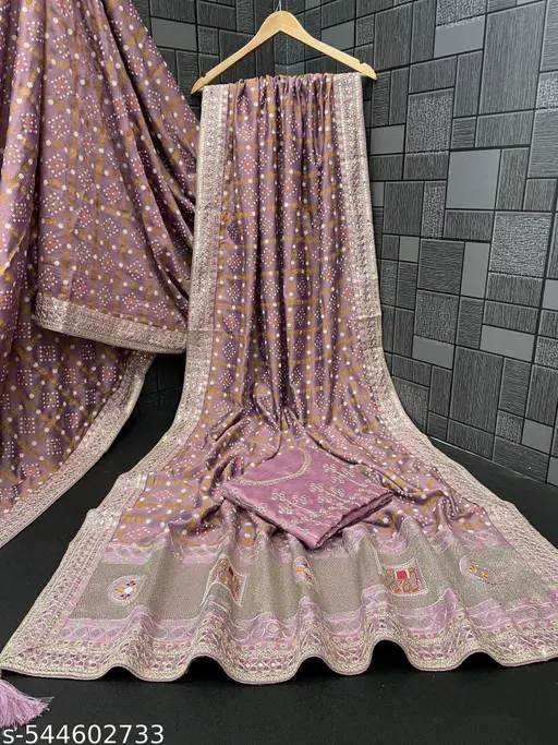 ZF New Popular &amp; Premium Quality &amp; Beautiful Embroidery Work Vichitra Silk Saree With Blouse collocation