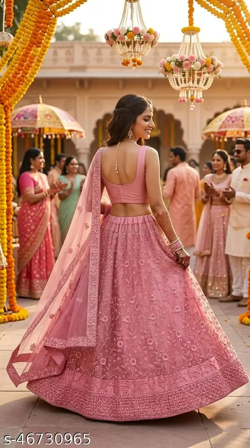 Premium Pink Wedding Lehenga Choli for Bridesmaids Sangeet Mehndi Party Wear Collection