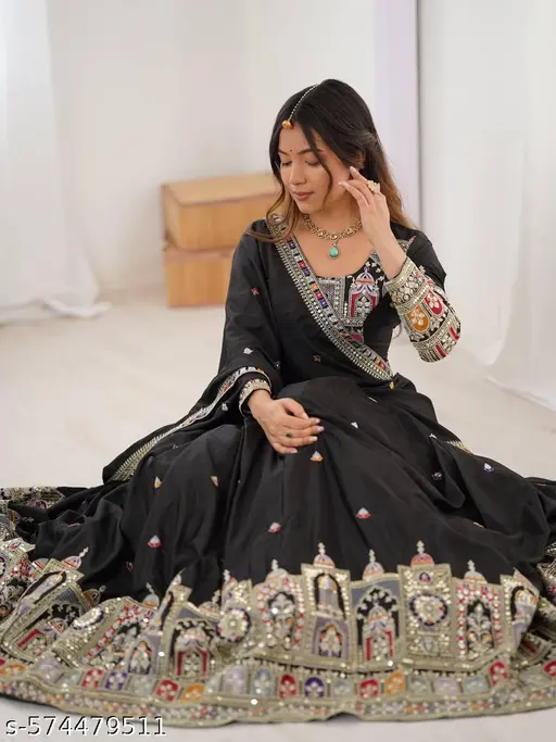 Embroidered &amp; Sequence Work Black Lehenga Choli