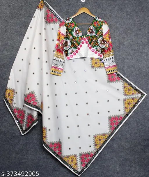 Women's New Stylish Beautiful Printed &amp; Mirror Work Lehanga Choli With Dupatta For Women's And Girl's (Pack Of 1)