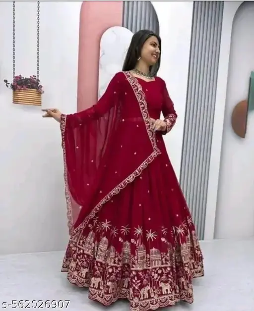 Women Embroidered designer Straight Kurti With Dupatta &amp; Bottomwear