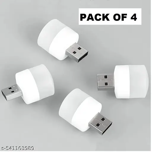 Mini USB Led Light | Plug in Night Light Bulb | USB Light for Laptop | Portable USB Led Lamp | Portable Car Bulb for Bedroom Bathroom &amp; Kitchen Use (4 Pcs) | Plastic, White