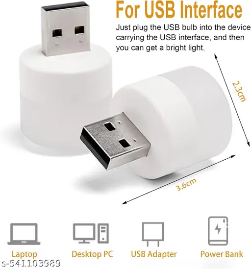 Mini USB Led Light | Plug in Night Light Bulb | USB Light for Laptop | Portable USB Led Lamp | Portable Car Bulb for Bedroom Bathroom &amp; Kitchen Use (4 Pcs) | Plastic, White