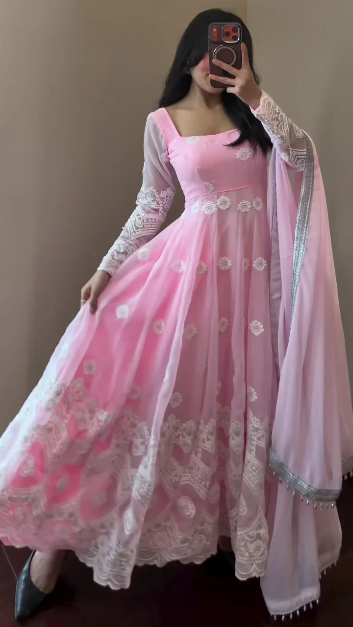 Women&amp;amp;#039;s Gown | Embroidered Heavy Fandy Silk Outfit | Designer Embroidered Dress with Dupatta | Long Sleeve Gowns