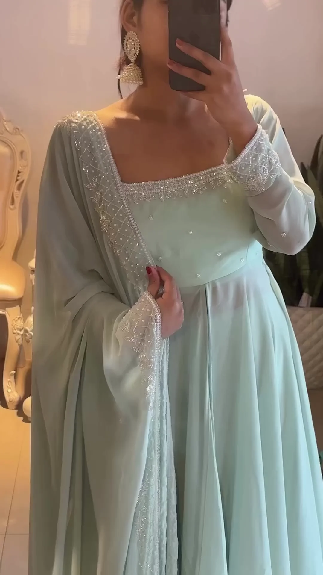 Women&amp;amp;amp;#039;s Mint Green Sandy Silk Anarkali Kurta Palazzo With Dupatta Set | Ethnic Indian Wear