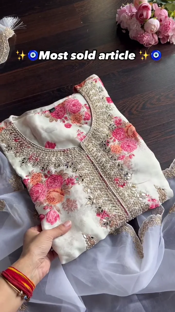 Pur Sifon Georgette with Digital Print with Embroidery Look Pur Sifon Georgette Top &amp;amp;amp;amp; Farshi Palazzo with Dupatta