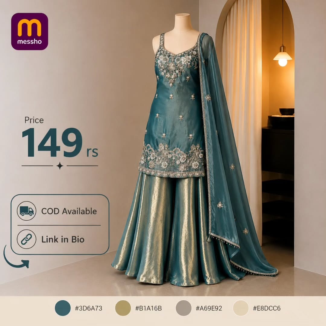 Women Ethnic Motifs Embroidered Regular Thread Work Pure Silk Kurta with Sharara &amp;amp;amp; With Dupatta