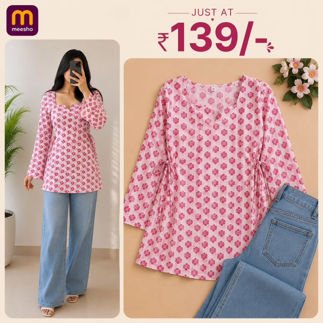 Women White &amp;amp; Pink Floral Printed Kurti Full Sleeve Cotton Kurta