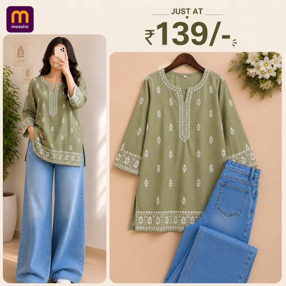 Ethnic Motifs Floral Embroidered Chikankari Modal Short Kurti