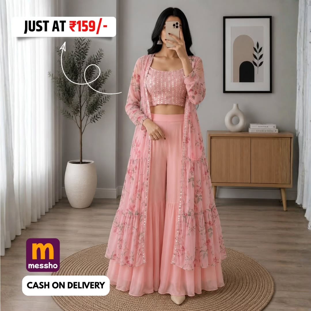 Embroidered Mirror Work Top With Sharara &amp;amp; Shrug