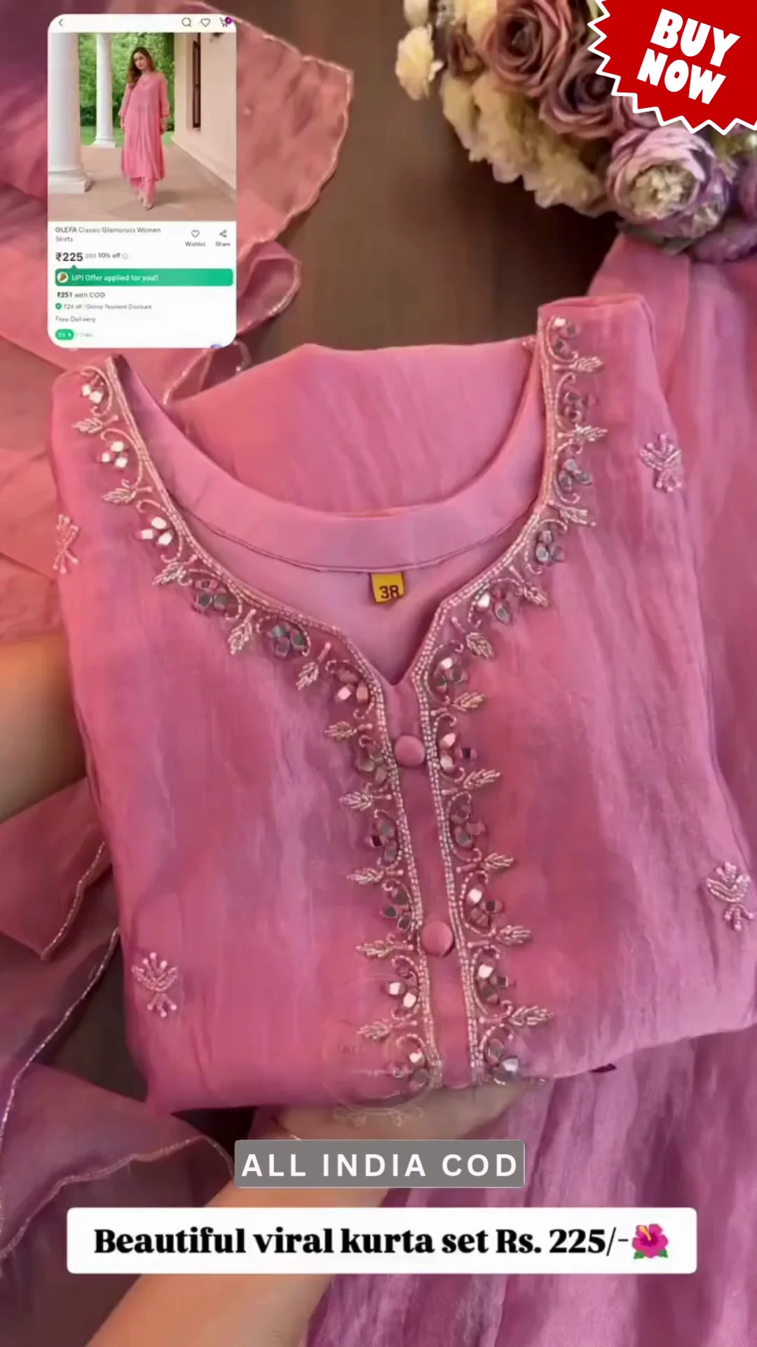 Women Floral Embroidered Regular Sequinned Kurta with Trousers