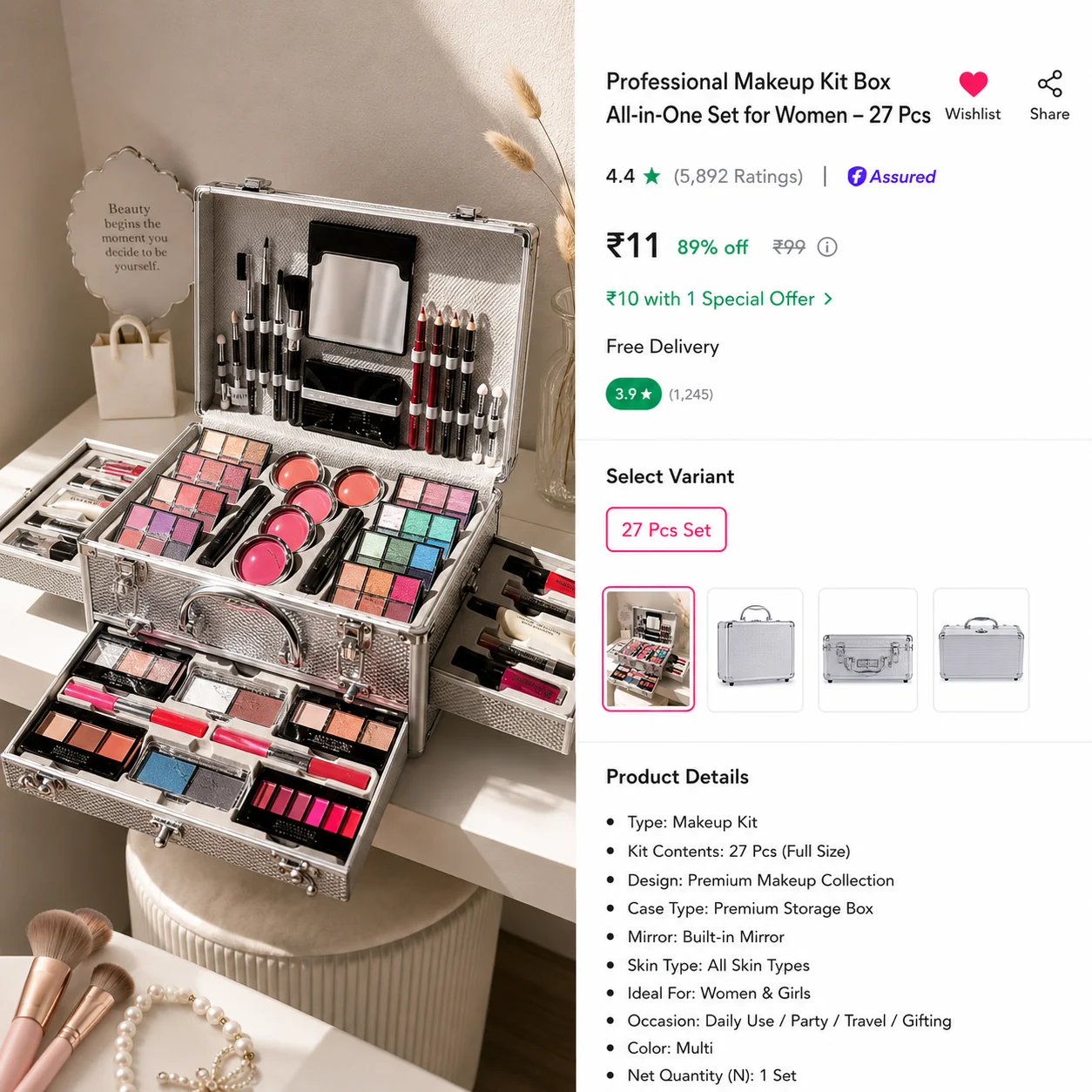VolksRose All In One Makeup Kit Multi-Purpose Combination Makeup Surprise Gift Set Beauty Full Makeup Essential Starter Kit, Compact and Lightweight Design for Girls Women and Make Up Beginners