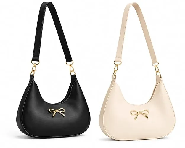 Shoulder Handbag with Gold Bow Detail