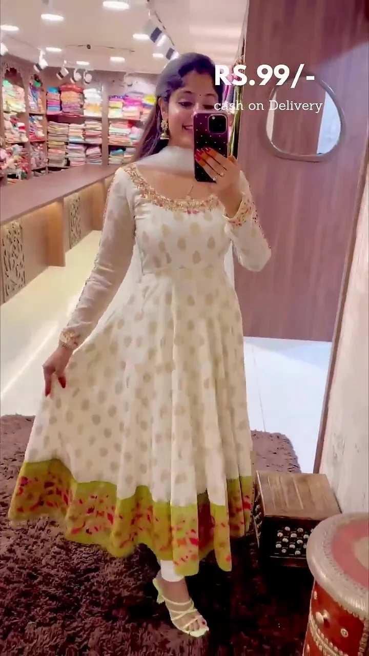 Off-White Designer Anarkali Suit Set with Intricate Embroidery and Traditional Borders – Perfect Ethnic Wear for Weddings, Festivals, and Special Occasions