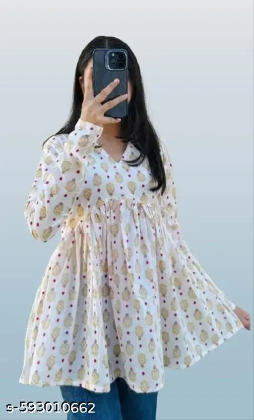 Elegant White Rayon Printed Flared Kurti Top for Women – Daily &amp; Casual Wear