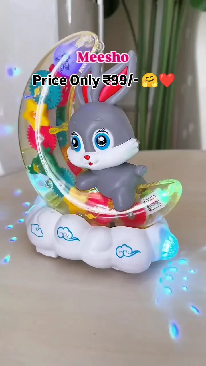 Rotating Transparent Gear Moon Rabbit Toy Car Durable Flashing Moon Rabbit Shaped Car Toy for Kids Christmas Birthday Gifts